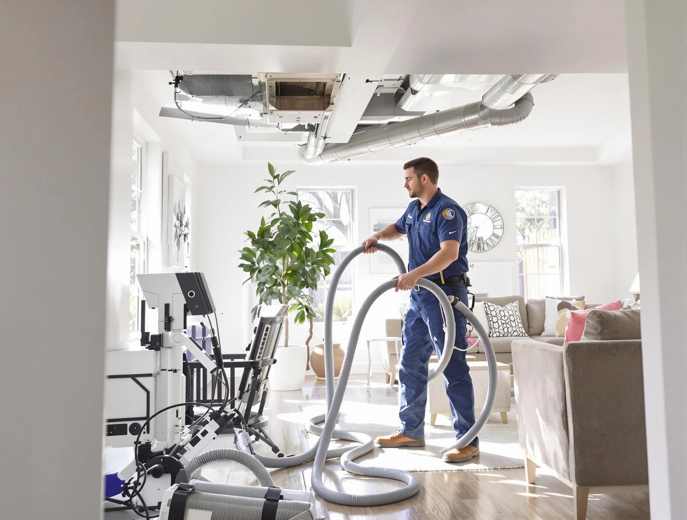 Rancho Cucamonga Air Duct Cleaning technician performing thorough AC duct cleaning for enhanced cooling efficiency in Rancho Cucamonga