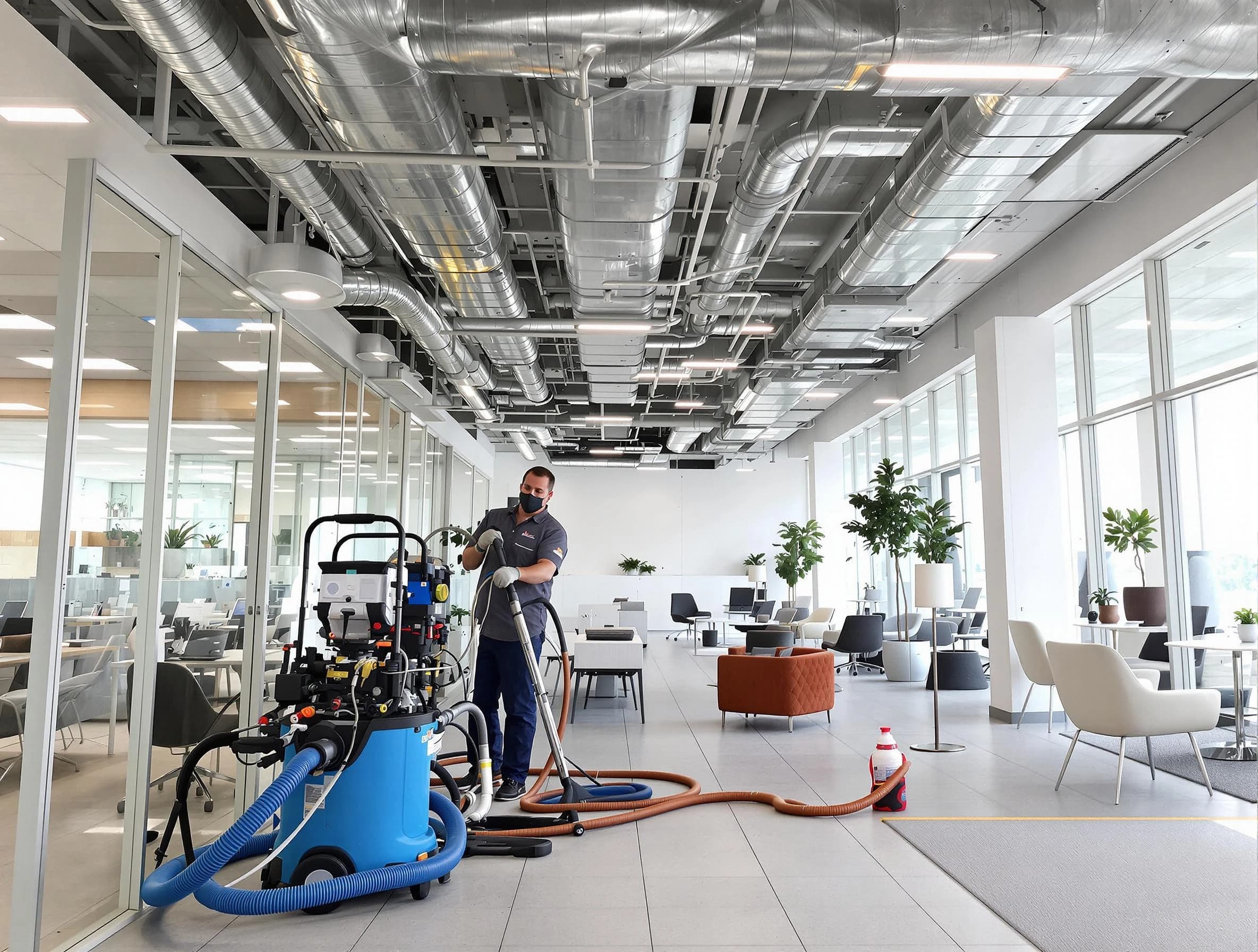 Rancho Cucamonga Air Duct Cleaning team conducting comprehensive commercial duct cleaning at a business location in Rancho Cucamonga