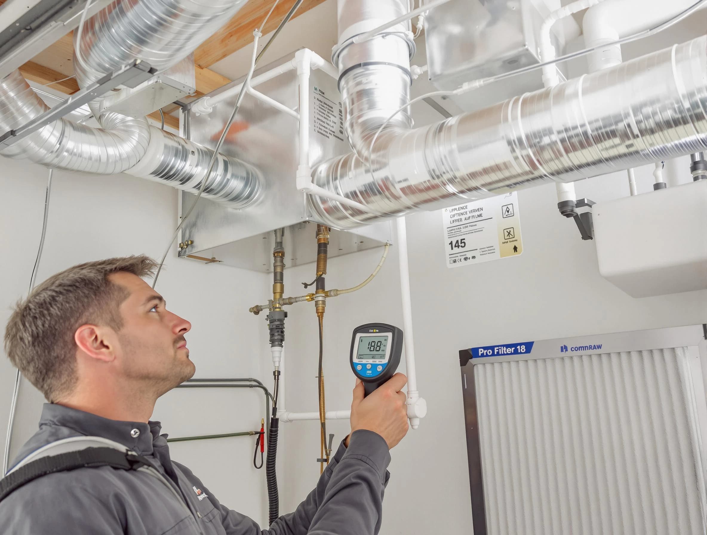 Rancho Cucamonga Air Duct Cleaning expert conducting detailed filter system inspection using diagnostic tools in Rancho Cucamonga