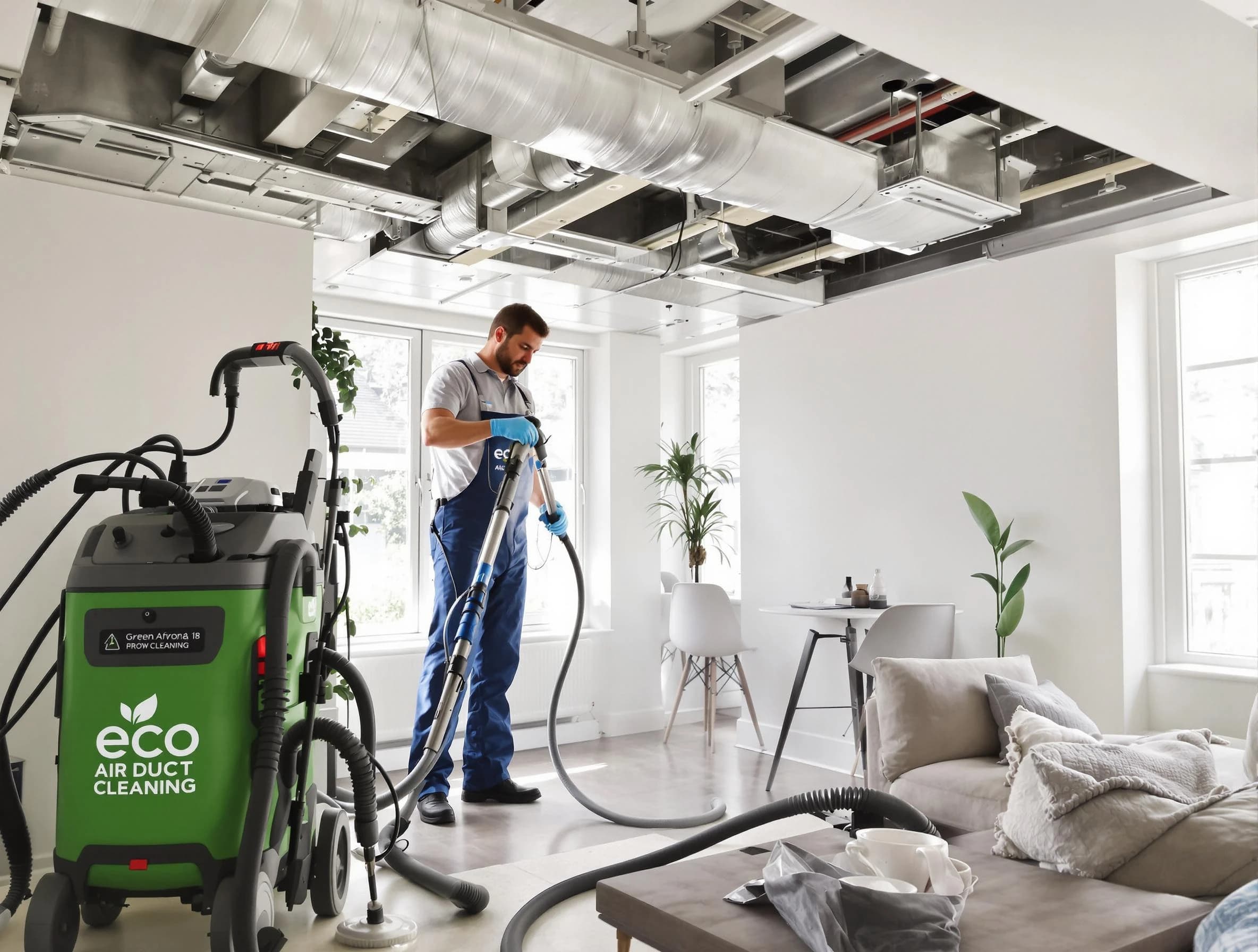 Rancho Cucamonga Air Duct Cleaning technician performing eco-friendly duct cleaning using sustainable methods in Rancho Cucamonga