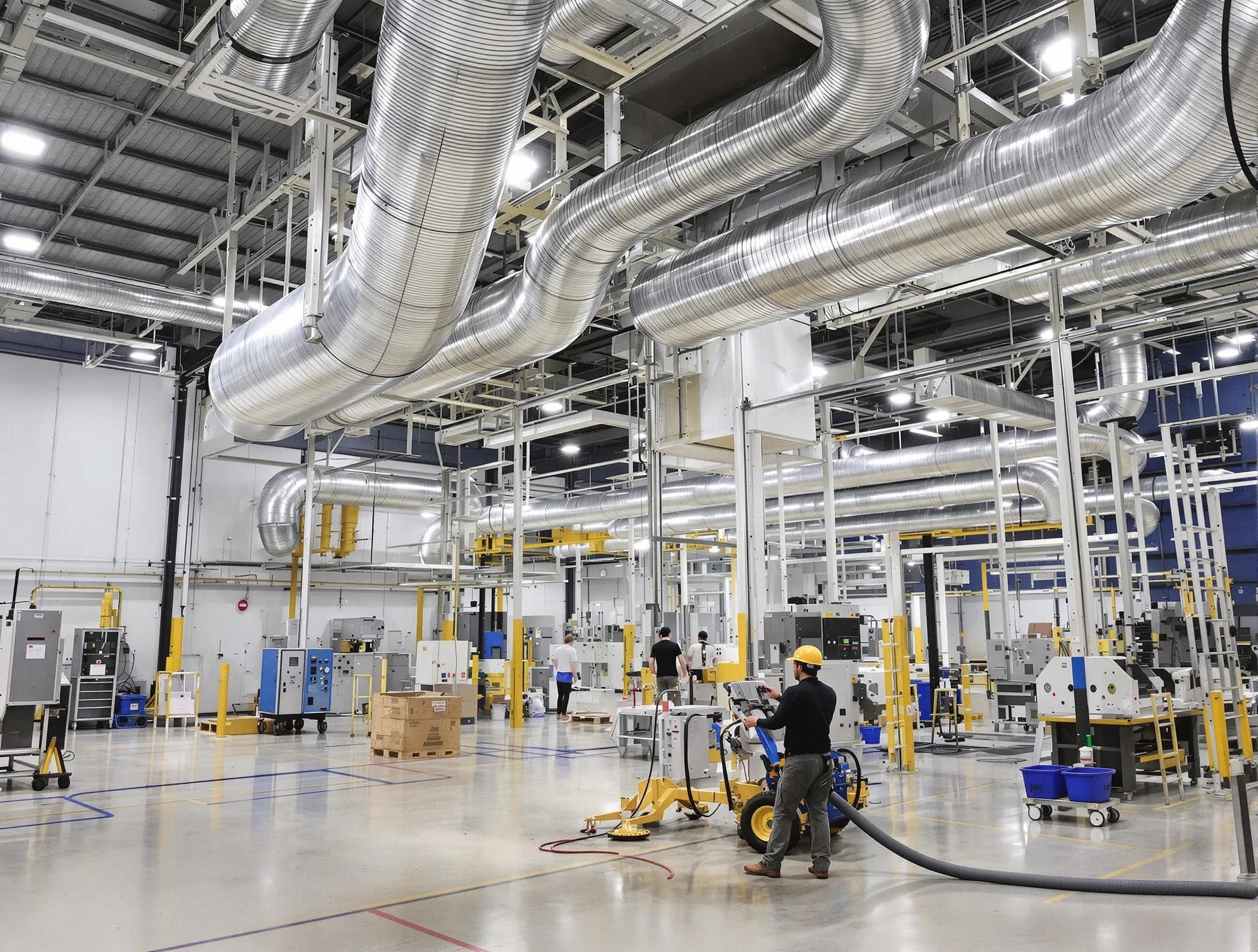 Rancho Cucamonga Air Duct Cleaning team performing comprehensive industrial duct cleaning at a large facility in Rancho Cucamonga