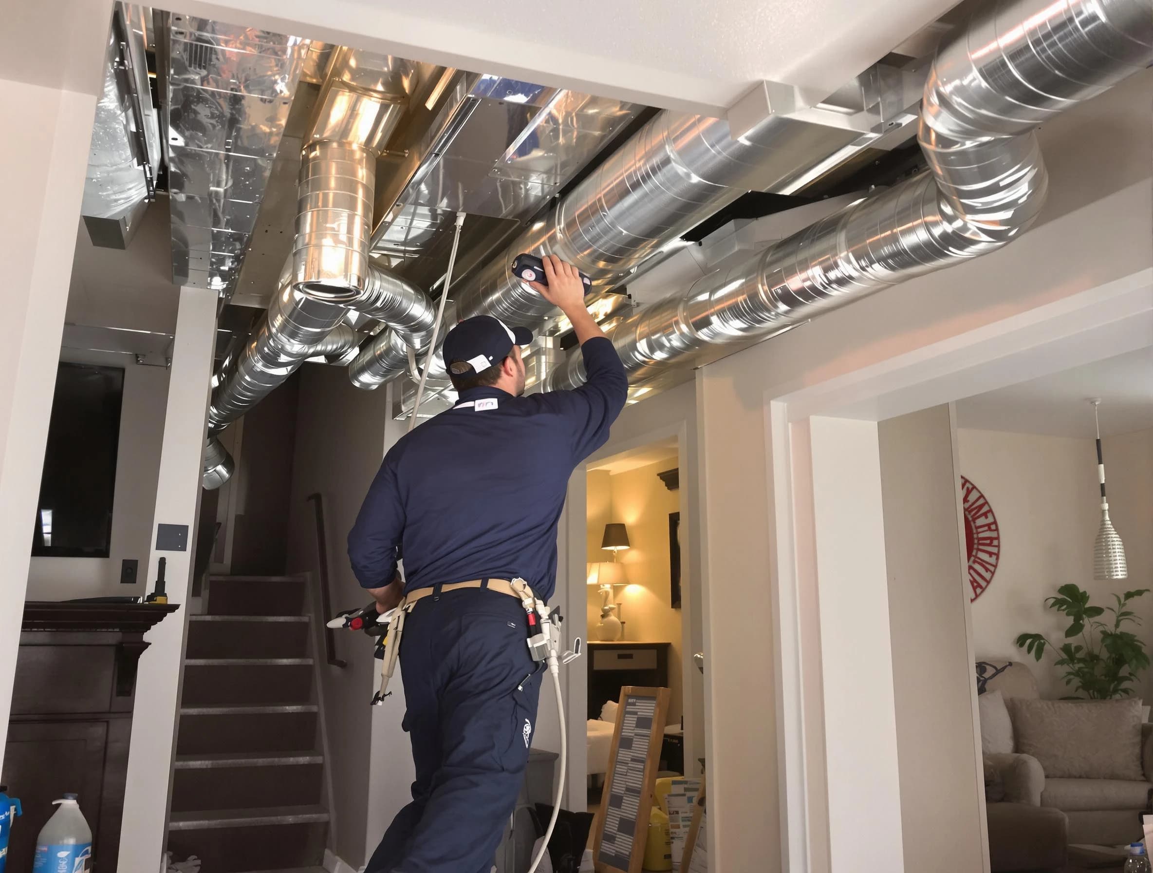 Rancho Cucamonga Air Duct Cleaning expert performing specialized duct cleaning in a mobile home in Rancho Cucamonga