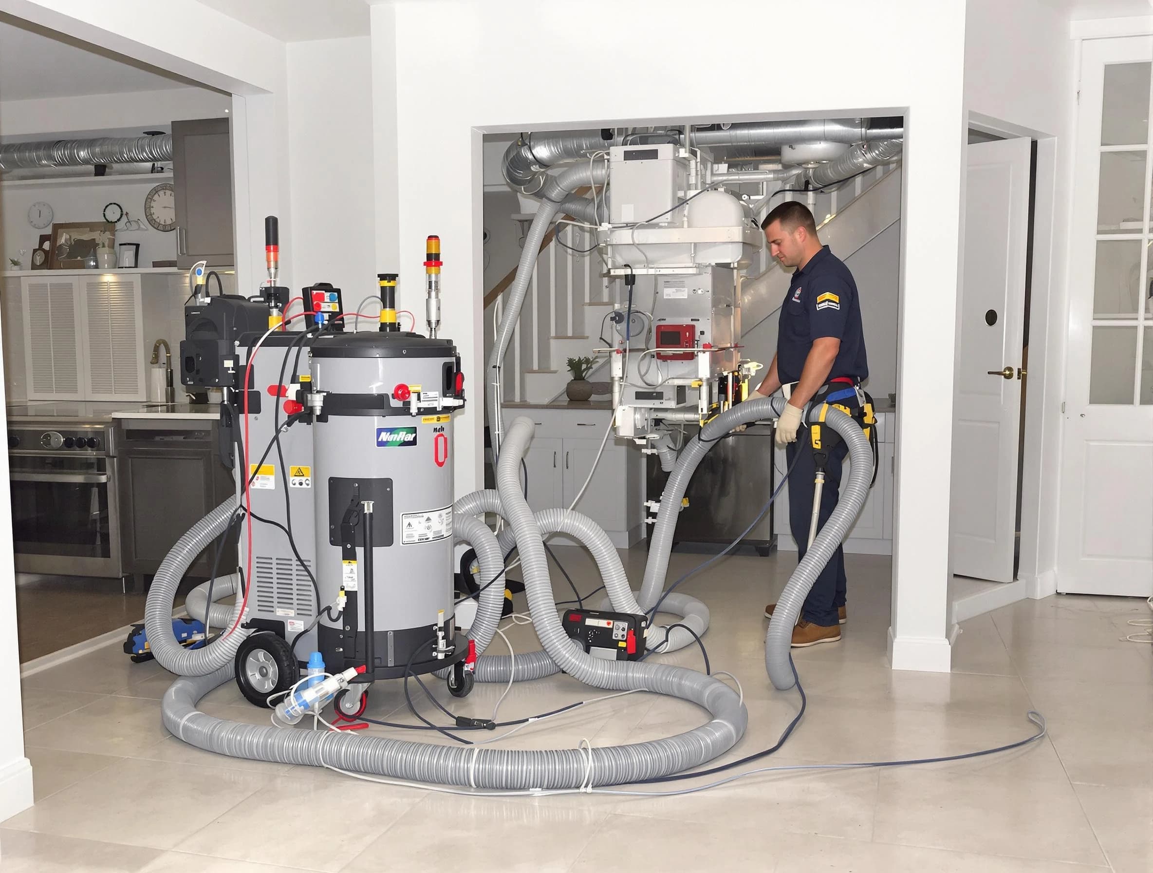 Rancho Cucamonga Air Duct Cleaning technician operating negative pressure cleaning equipment for thorough duct maintenance in Rancho Cucamonga