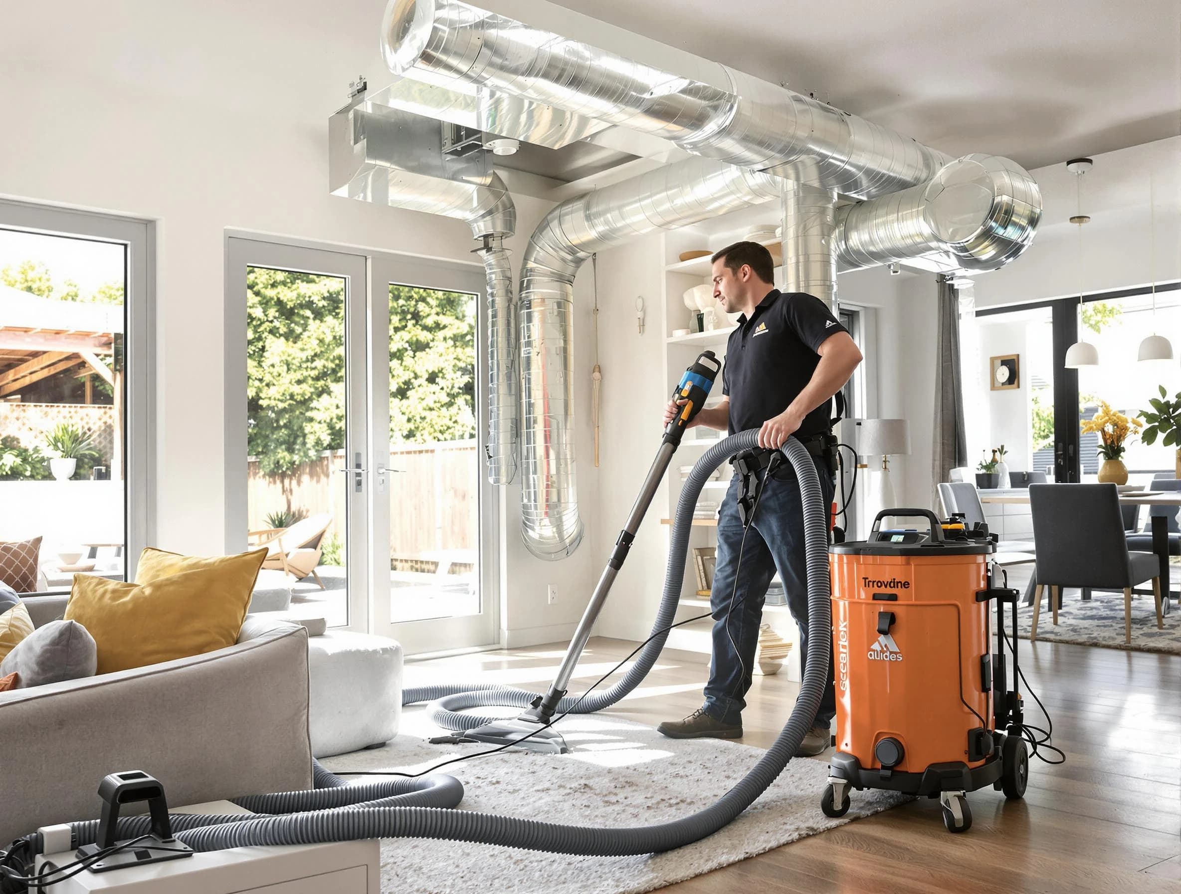 Rancho Cucamonga Air Duct Cleaning specialist performing thorough residential duct cleaning using advanced equipment in Rancho Cucamonga