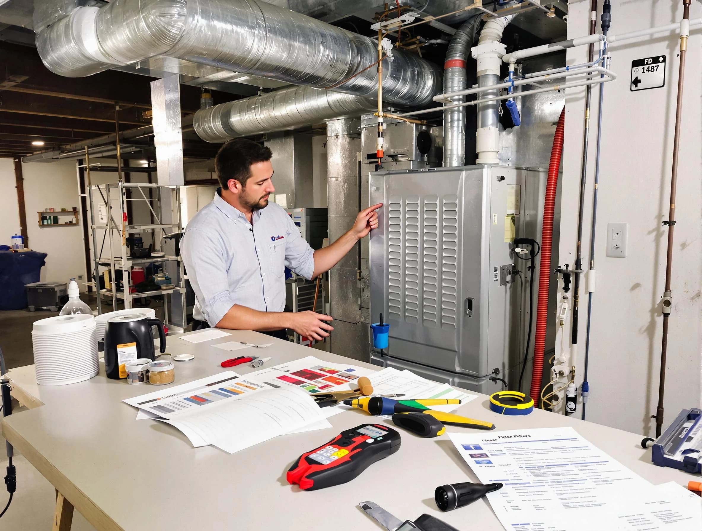 Rancho Cucamonga Air Duct Cleaning inspector conducting detailed filter system evaluation using professional diagnostic tools in Rancho Cucamonga