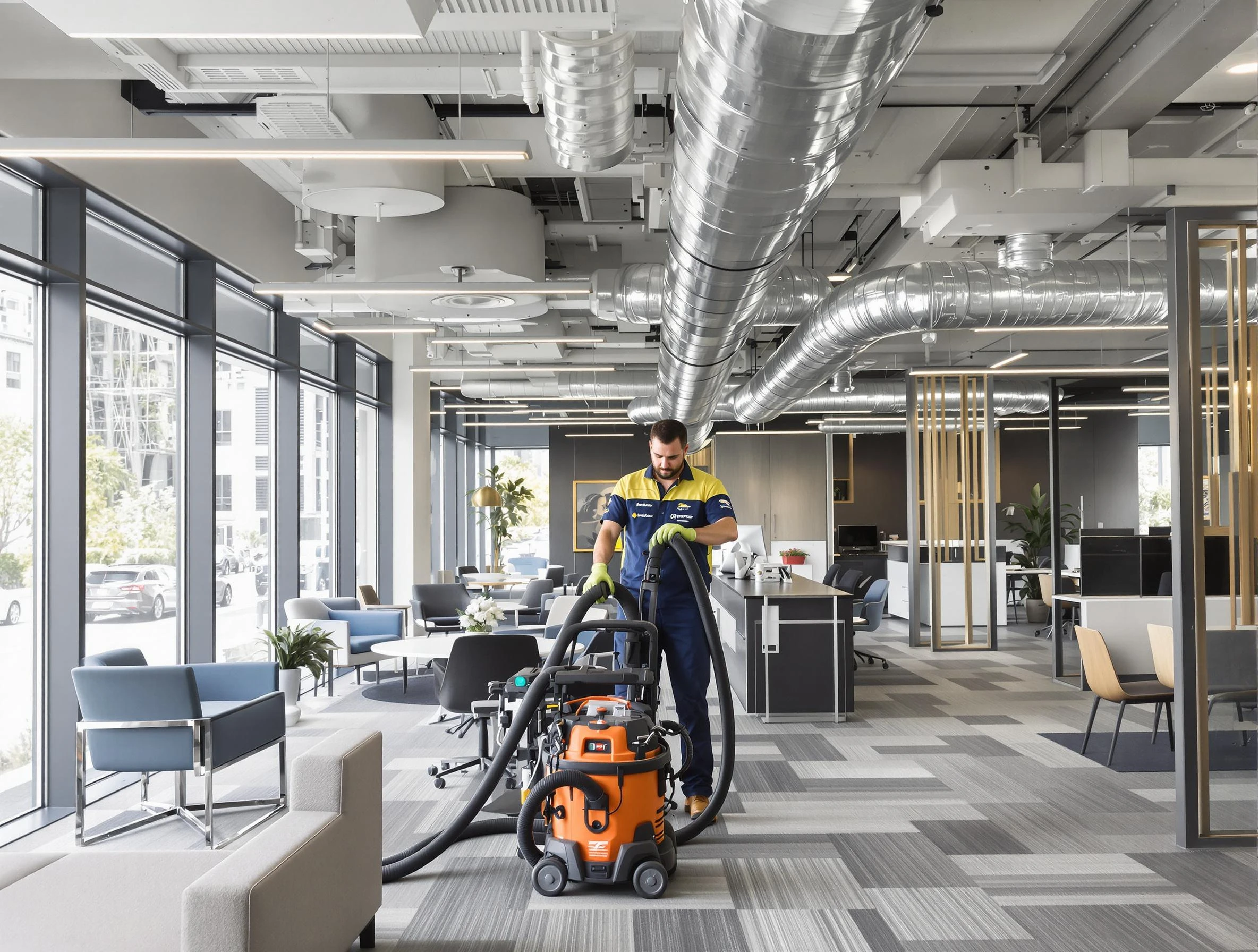 Rancho Cucamonga Air Duct Cleaning team performing thorough commercial duct cleaning at a Rancho Cucamonga business center