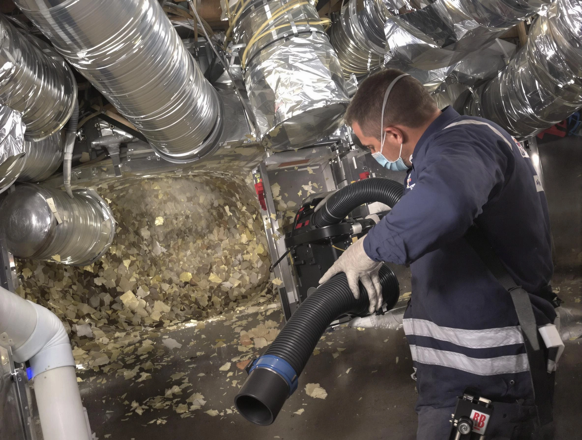 Rancho Cucamonga Air Duct Cleaning specialist operating negative pressure cleaning equipment for thorough duct maintenance in Rancho Cucamonga